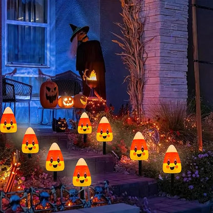 GOOTHY Halloween Candy Corn Pathway Lights Outdoor, 7Ft C7 LED Halloween Decorations Candy Corn Pathway String Lights Waterproof with 4 Stakes for Outdoor Garden Walkway Driveway Lawn Party Decor