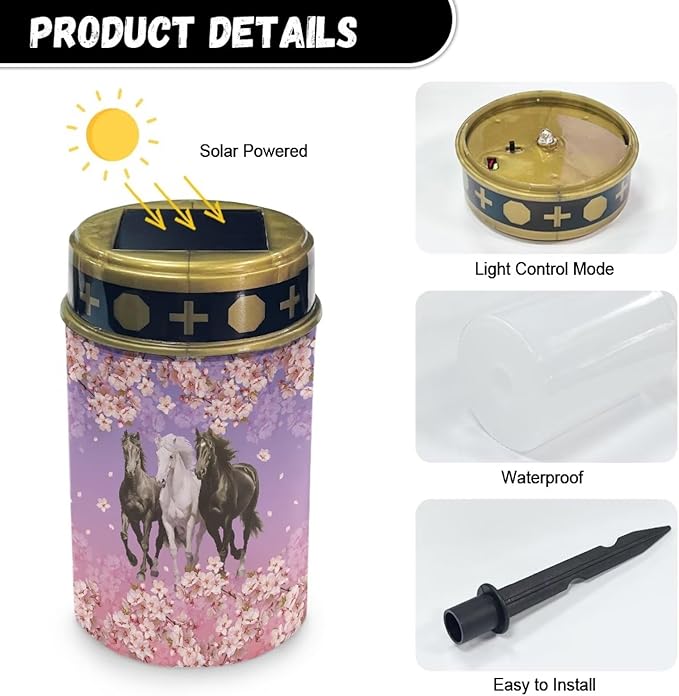 ZOUTAIRONG Horses Cherry Blossom Solar Light for Cemetery Grave Durable Solar Garden Lights Landscape Lighting | Lumora