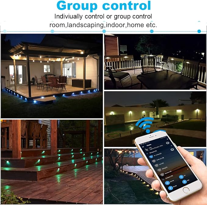 Aluminum Deck Stair Lights Kit, Φ1.02inch Wireless Smart Phone Control Low Voltage RGB Step Lights Waterproof Outdoor Deck Rail Stairs Fence Yard Landscape Lighting, Fit for Alexa, Google Home