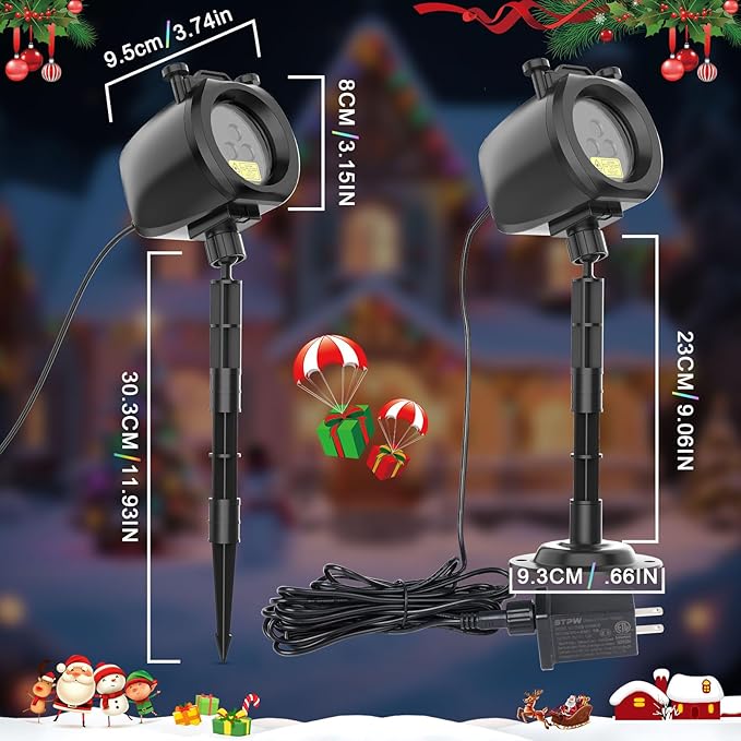 Christmas Laser Lights Projector Outdoor with 4 Dynamic Slides, 2-in-1 Moving RGB Firefly Laser Lights with Remote,Timer, Landscape Holiday Porjector for Window Wall