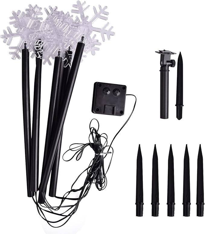 BRIGHTDECK Snowflake Solar Christmas Decorations Outdoor, 5 Pack LED, Waterproof Snowflake Pathway Lights, Stake Lights for Christmas Garden Decor(5Pcs Blue)