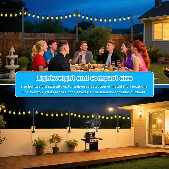 10 Pack String Light Poles,2.8Ft Metal Poles for Outdoor String Lights,Outdoor Light Poles with Post,Poles/Stand | Lumora