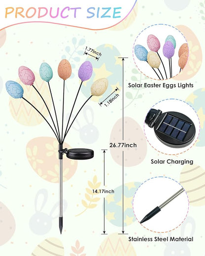 4 Pack Solar Easter Eggs Pathway Lights outdoor, 24 LED Pastel Solar Garden Lights Swaying Firefly Light with 2 Lighting Modes, Waterproof Easter Decorations for Spring Patio Yard Landscape Decor