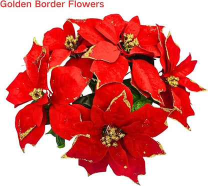 Waterproof Solar Poinsettia Flowers Lights - Landscape Lighting Stakes With 50 LED for Christmas Pathway Garden Yard Lawn Outdoor Decoration