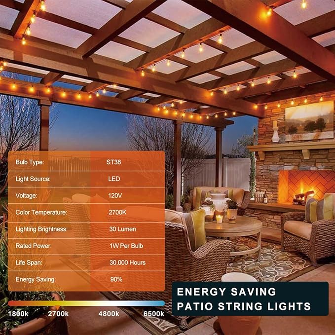 Kawaya Outdoor Lights String LED Patio Lights: 150FT Waterproof Commercial Grade Vintage String Lights for Outside | Lumora