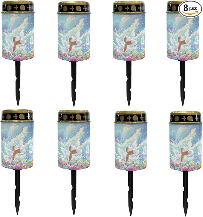 Outdoor Solar Garden Stake Lights,Easter Eggs Cross Peace Dove LED Warm White Lantern Solar Pathway Lights Landscape Lighting for Yard Patio Solar Walkway Lights for Outside Stoplight
