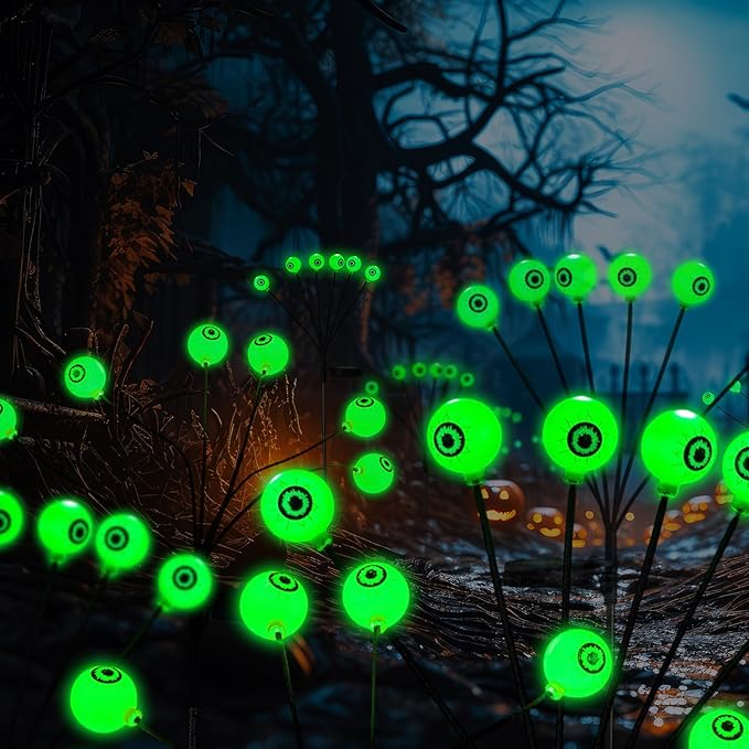 Halloween Solar Pathway Lights 2PK 12 LEDs Solar Outdoor Garden Stake Lights,Decorative Pathway Lights Waterproof Halloween Party Home Yard Patio Decorations Eyeball
