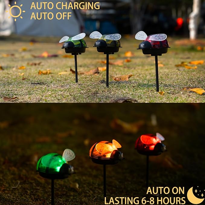 Solar Lights for Outside 3 Pack Solar Garden Bee Stakes Outdoor Lights for Yard Patio Decor