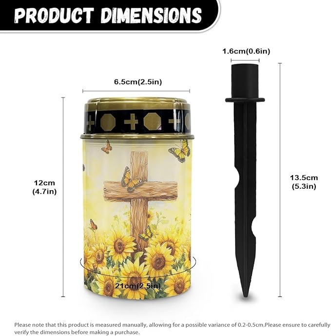 Solar Lights Outdoor Waterproof Cross Sunflower Print Cemetery Garden Lights for Grave Flameless Lamp Candles for Outdoor Decoration
