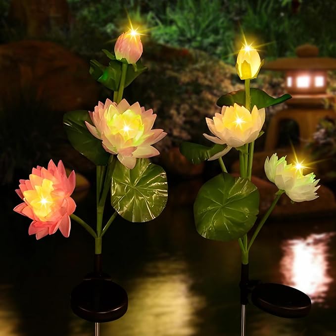 Solar Light 2 Pack Garden Decoration Warm Color LED light Outdoor Waterproof Sun Cloth Garden Decoration Holiday Gift (Lotus, 2 Pack)