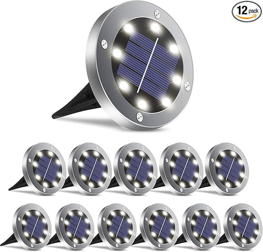 Solar Lights Outdoor Waterproof,12Pack Durable Solar Ground Lights for Landscape Lighting, Decorative Disk Lights for Outside Garden, Patio, Pathway and Yard (White Light)