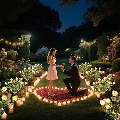Solar Garden Lights, 7 Heads Gardenia Colorful Flower Light Waterproof Solar Outdoor Lights for Yard Pathway Decor, Two Lightning Modes, 2 Pack White