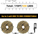 XTF2015 170FT 500 LED Christmas String Lights, Christmas Lights End to End Plug 8 Modes Memory Function with Timer | Lumora