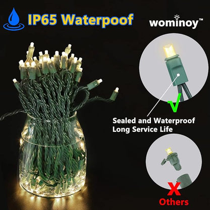 50ft 100 Counts Warm White Christmas Lights - White Christmas Lights Commercial Grade Outdoor Waterproof, Soft White Christmas Lights Indoor 5mm Wide Angle Green Wire, IP:65, UL