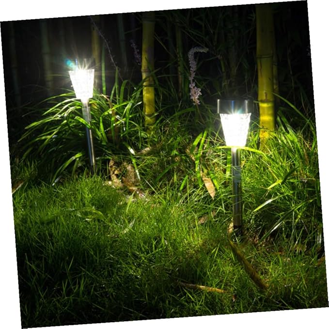 Toyvian Solar Garden Path Lights Waterproof Outdoor Stainless Steel LED Lawn Yard Landscape Lamps Solar Powered Ground Inserting Lights for Patio and Garden