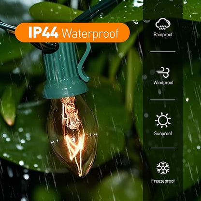 C7 Outdoor Christmas Lights, 25FT Warm White Vintage String Lights with 27 Clear Bulbs for Patio, Garden, Eaves, Waterproof Connectable, Classic Incandescent Glow