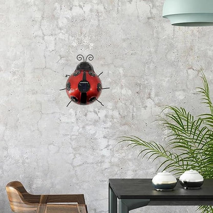 keeda Solar Ladybugs Garden Decor, Waterproof 5.5 Inch Metal Lady Bugs Cute Wall Art LED Garden Light Outside Decor for Porch Lawn Patio Balcony Pathway (Red)