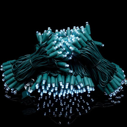 YULETIME 200 Cool White Wide Angle LED Christmas Lights, 66 Feet Green Wire UL Certified 5mm Holiday String Light Set (Cool White)