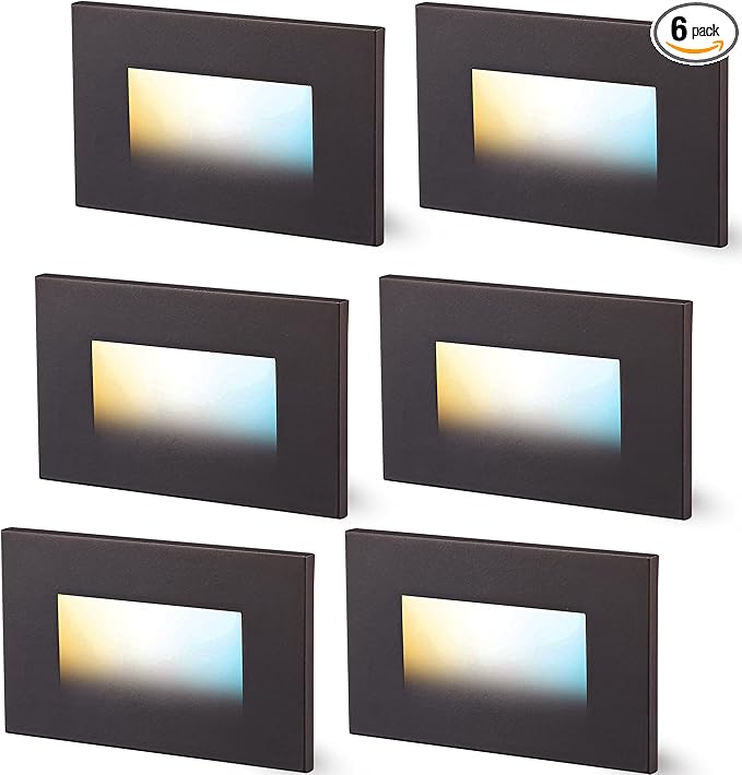 CLOUDY BAY Dimmable Upgraded 3 Color 120V LED Indoor Outdoor Step Lights,3000K/4000K/5000K 3W 55lm,Stair Light,Oil Rubbed Bronze,6 Pack