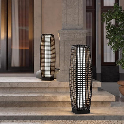 Grand patio Solar Outdoor Floor Lamp Water-Resistant Wicker Deck Lantern Light for Garden or Porch-Large Fuji, Dark Brown