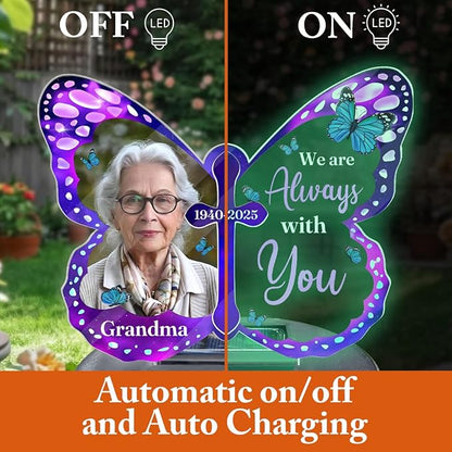 Personalized Memorial Butterfly Solar Light - Custom Photo Memory Acrylic Garden Lights - Decoration Garden Outdoor Grave Light, Sympathy Gifts for Loss of Loved Ones