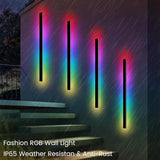RGB Outdoor Wall Lights, Ip65 Waterproof Linear Led Modern Wall Sconce, 7 Colors and 358 Light Effects, Dimmable | Lumora