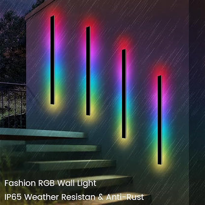 RGB Outdoor Wall Lights, Ip65 Waterproof Linear Led Modern Wall Sconce, 7 Colors and 358 Light Effects, Dimmable with Remote Modern Linear Exterior Light Fixture 59 inch (2 Pack)