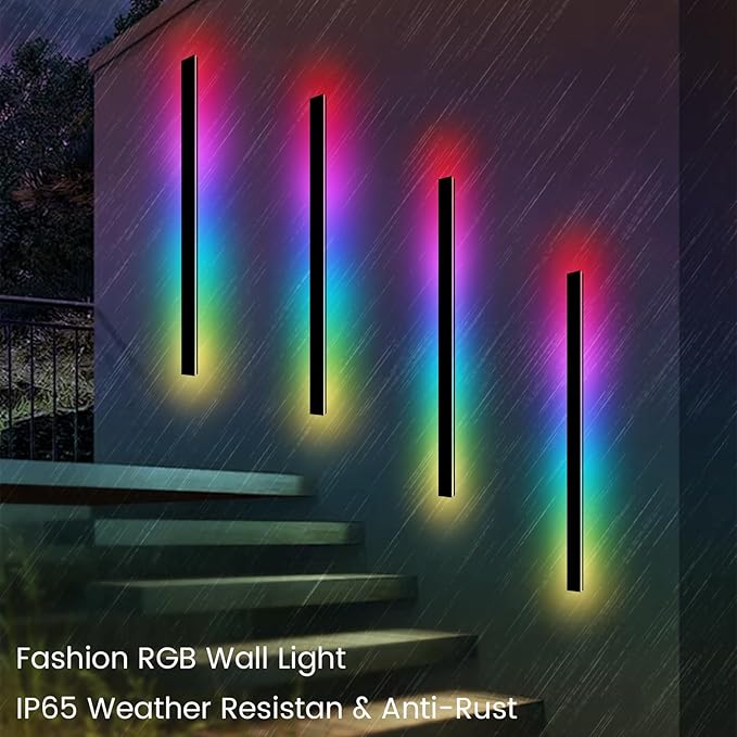 RGB Outdoor Wall Lights, Ip65 Waterproof Linear Led Modern Wall Sconce, 7 Colors and 358 Light Effects, Dimmable | Lumora