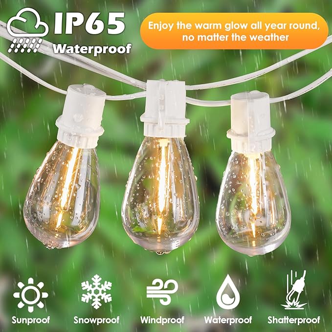 192FT(2x96FT) LED Outdoor String Lights, Linkable Patio Light with 60+3 2700K Waterproof Dimmable Hanging Bulbs for | Lumora