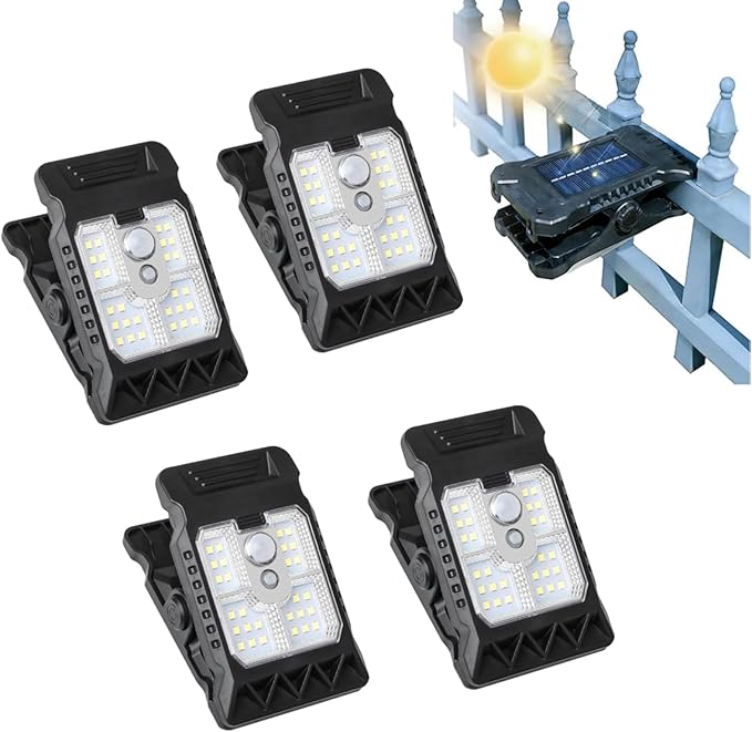 2026 New Solar Clip Light with Motion Sensor, Clip on Solar Lights Outdoor Waterproof, Portable Outdoor LED Light for Camping, Adjustable Clip on LED Light for Garden、Camping、Yard (4PCS)