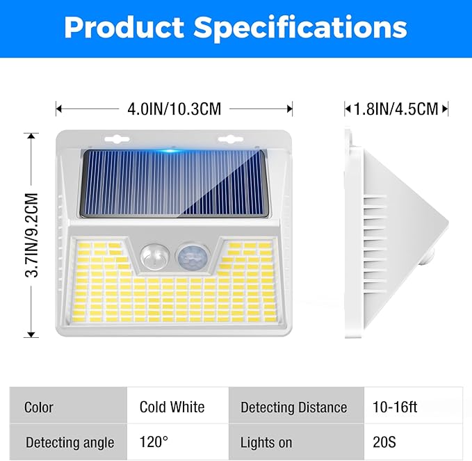 Peasur 5 Pack Solar Lights for Outside, Motion Sensor Outdoor Lights, 140LED Solar Security Lights 3 Working Modes, Solar Lights Outdoor Waterproof for Outside Garden Yard Fence (White Frame)