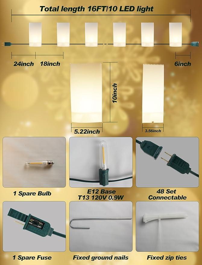 10 Pack Christmas Luminaria Pathway Lights - Enchanting Glowing Paper Bag Walkway Lights with 20 Stakes | Lumora