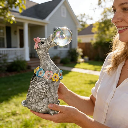 Porch Goose Statue with Solar Bubble Light Garden Gray Figurine Decor for Yard Lawn Patio Outdoor Decorations Housewarming Gifts for Mom Grandma Women