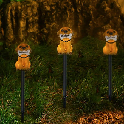 JEOZBM Solar Pathway Lights Decorative, Dog Statue Welcome LED Landscape Lights, Solar Powered Outdoor Garden Lights for Lawn Patio