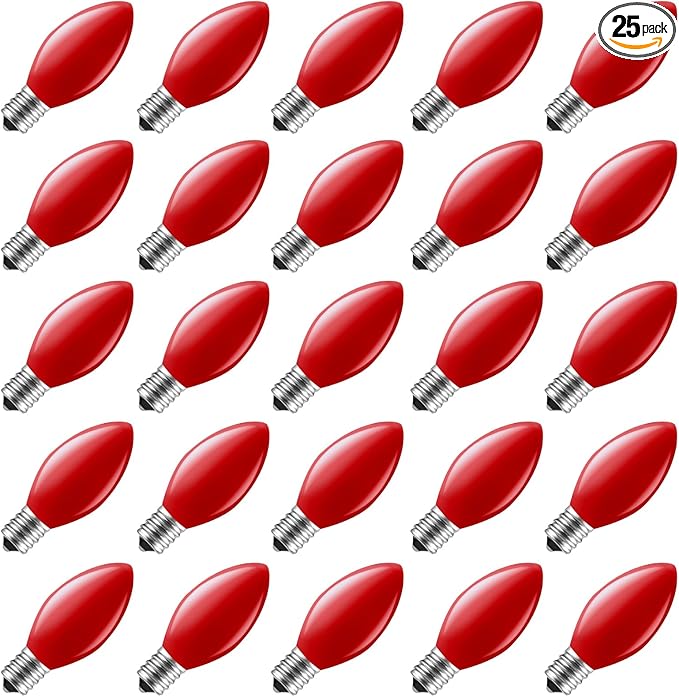 Minetom C7 Red Christmas Replacement Bulbs, C7 Vintage Light Bulbs, E12 Candelabra Base - Incandescent Outdoor Bulb | Lumora