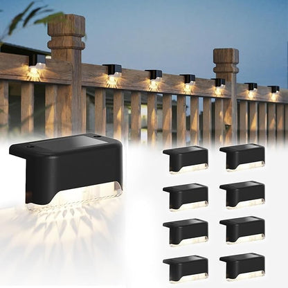 JACKYLED Solar Deck Lights 8 Pack Solar Fence Light Solar Powered Outdoor Step Light IP65 Waterproof LED Pathway Light for Deck Fence Railing Garden Patio StairYard, Black