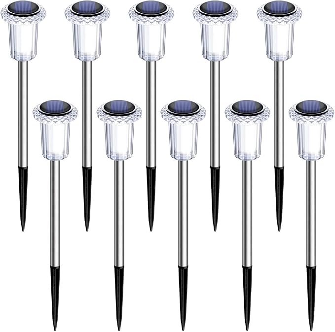 DenicMic Solar Lights Outdoor 10 Pack Waterproof 3000K Warm White LED Stainless Steel Stake Outside Lights for Yard | Lumora