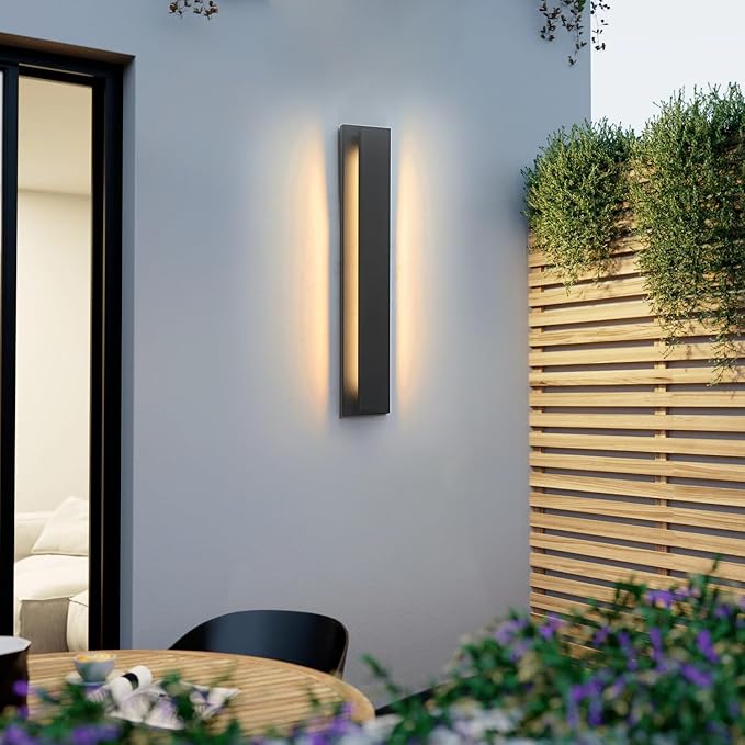 24inch Outdoor Modern LED Wall Light, 20W Waterproof Indoor Wall Mount Fixtures,3000K Warm Light Rectangular Wall Sconce for Front Door, Stairway, Living Room