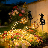 Outdoor Solar Dog Garden Decorative,Solar Watering Can with Light, Featuring Metal Dog Statue Silhouette Stake, Day | Lumora