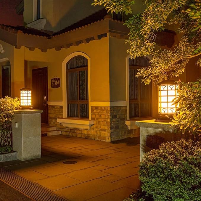 LaseVe Lights Outdoor Vintage Light Luxury Yellow Acrylic Column Lights Outdoor Waterproof Metal Iron Post Lights | Lumora
