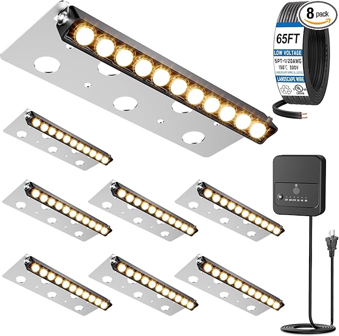 ZZXX All-in-One Retaining Wall Lights with Transformer, 2700K Hardscape Lighting, Low Voltage Landscape Lighting, IP68 Waterproof Outdoor Step Lights Fence Decor for Patio Stairs, 3W Lights 8-Pack