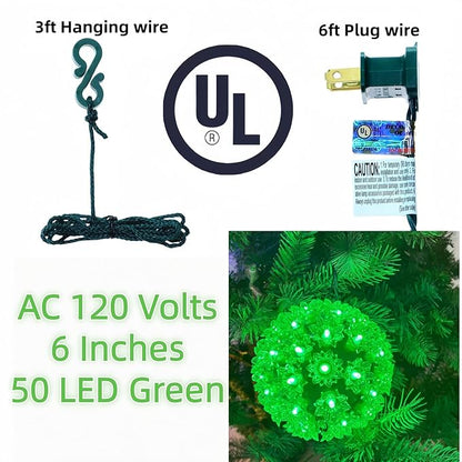 LUCKY SHINE 50 LED Green Starlight Sphere Ball Lights, UL Certified and Commercial Garade 6" Sphere Light, for Indoor and Outdoor Use.