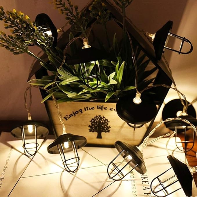 String Lights, LED Outdoor Indoor LED Wrought Iron Hollow Lantern Outdoor Lighted Holiday Displays Hanging Lights Patio Edison Nordic Christmas Decoration Rope Lights