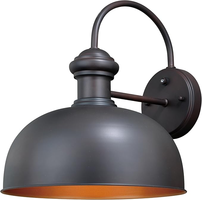VAXCEL Franklin 15 in. H 1-Light Oil Burnished Bronze and Light Gold Dusk to Dawn Sensor Farmhouse Outdoor Wall Sconce, Metal Shade, Dark Sky Compliant for Exterior Porch Patio Front Door or Garage