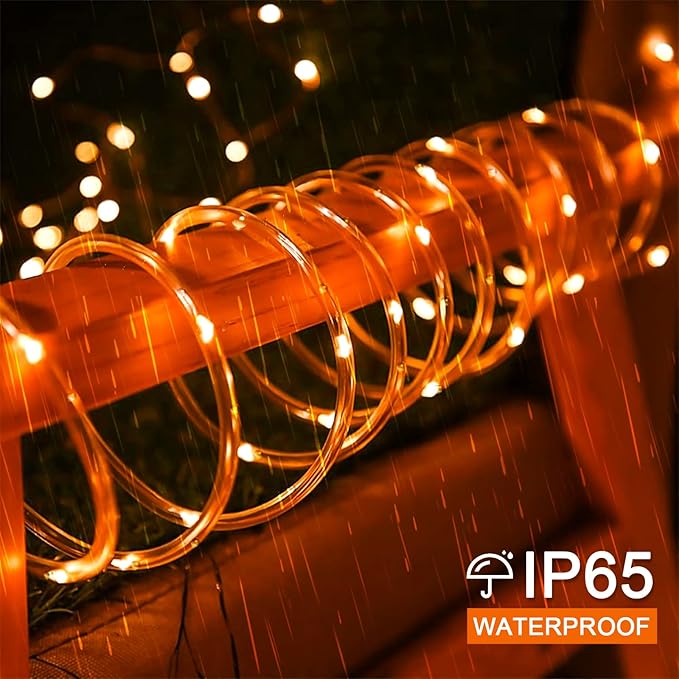 JMEXSUSS Orange Halloween Solar Lights, 66 ft 200 LED Rope Lights Outdoor Waterproof, PVC Tube Orange Christmas | Lumora