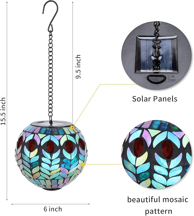 VCUTEKA Hanging Solar Lanterns Mosaic Solar Lights with Hook Up, Outdoor Garden Lights Decor for Yard Tree Fence | Lumora