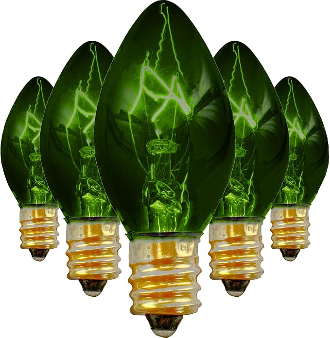 EST. LEE DISPLAY L D 1902 Outdoor Patio String Lights Bulbs & Green Hanging Cord Set Christmas Holiday Seasonal Light Bulbs & Cord Included 25FT C-9 E17 (White Wire, Green)