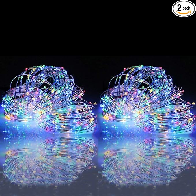 woohaha Solar String Lights, 2 Packs 100 LED Copper Wire Lights, Waterproof Fairy Decoration Starry String Lights - 8 Modes, Indoor/Outdoor for Gardens, Patios, Homes, Parties, Multi Color
