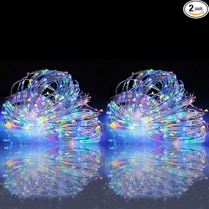 woohaha Solar String Lights, 2 Packs 100 LED Copper Wire Lights, Waterproof Fairy Decoration Starry String Lights - 8 Modes, Indoor/Outdoor for Gardens, Patios, Homes, Parties, Multi Color