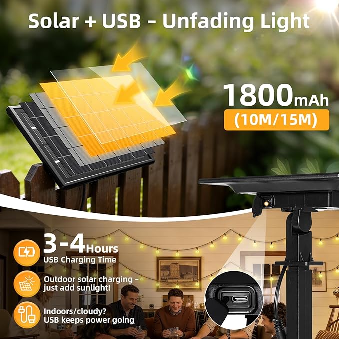 50FT Solar Lights Outdoor Waterproof: G40 15M Shatterproof Bulbs Patio Lights - Solar Powered Remote Control 3 Light Modes Dimmable Solar Light - Camping Backyard Garden Deck Outside Yard